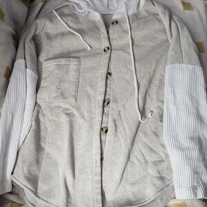 Gray and‎ White Button-Up Hoodie